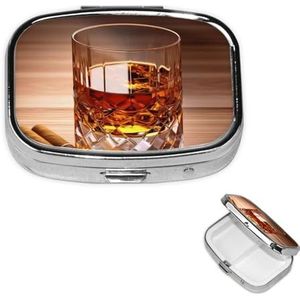 Vierkant Pillendoosje voor Portemonnee of Pocket 2 Compartiment Geneeskunde Pillendoos Draagbare Kleine Pil Organizer Bruine Drank in Cup Pillendoos Reizen Geneeskunde Vitamine Kabeljauw Leverolie