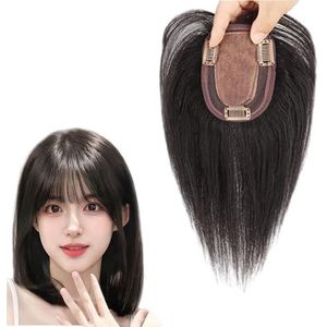 Haartoppers Met Pony for Vrouwen 100% Echt Menselijk Haar Toupet 3""*5"" Basis Clip-in Pruiken Donkerbruin Haarstuk 360° 3D Cover Hair Extensions for Dunner Wordend Haar(30cm)