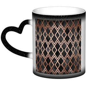 XDVPALNE Koper en zwarte geo-diamanten, keramische mok warmtegevoelige kleur veranderende mok in de lucht koffiemokken keramische beker 330 ml