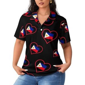 I Love Filippijnen rood hart dames poloshirts met korte mouwen casual T-shirts met kraag golfshirts sport blouses tops L