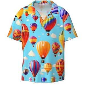 OdDdot Heteluchtballonnen print herenoverhemden atletisch slim fit korte mouw casual zakelijk overhemd met knopen, Zwart, XXL