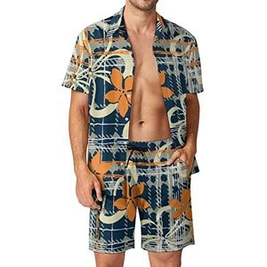 Oranje hortensia Hawaiiaanse sets voor heren, button-down trainingspak met korte mouwen, strandoutfits, 2XL