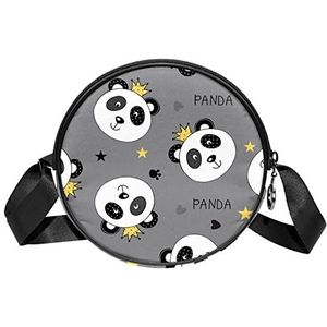 Messenger Bag Grijs Panda Crown Crossbody Tas voor Vrouwen Rond, Meerkleurig, 6.7x6.7x2.3 in, Sling Rugzakken