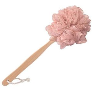 RASDDER Doucheborstel, badborstel, lange handgreep voor douche, zachte mesh loofah voor huid exfoliëren, douchespons voor mannen en vrouwen (roze)