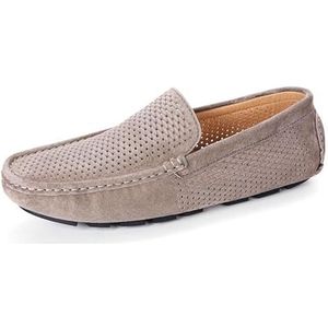 Kanggrei Heren Mocassins Rijden Loafers Ronde Neus Suede Vamp Geperforeerd Rijstijl Loafer Lichtgewicht Comfortabel Casual Slip-on (Color : Khaki, Size : 41 EU)