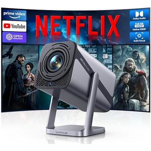 Netflix Official & Dolby Audio Smart Beamer, 4K thuisbioscoop, Full HD 1080P, 4K 600ANSI elektrische focus/auto, verticale trapeziumcorrectie, wifi6, bluetooth-beamer, outdoor, 360° draaibaar