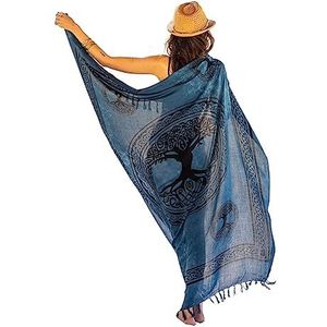 NELUHA Sarongdoek voor dames, met saronghouder, pareo, wikkeldoek, handdoek, wikkelrok, strandlaken, XXL doek voor mannen, Boom blauw, 165x110cm