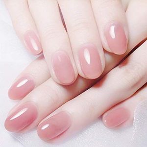 Coffin False Nails Pink Short Fake Nails Oval Artificial Press on Nails Full Cover Stick on Nails 24Pcs for Women and Girls (Color : Nude pink, Size : 24 Count (Pack of 1))