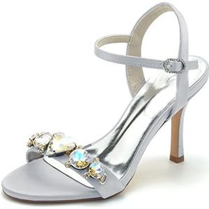 GHSIRUEU Strass Hakken voor Vrouwen Stiletto Hoge Hakken Strappy Sandalen Open Toe Enkelband Wedding Party Pompen,Zilver,42 EU
