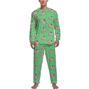 Blueberry Pig zachte herenpyjama-set comfortabele loungewear met lange mouwen, top en broek, geschenken M