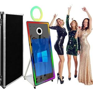 WideMeet 65 Inch Spiegel Fotocabine Draagbare 43 Inch Touchscreen Magische Spiegel Stand Machine voor Bruiloften Feesten Evenementen (Witte Machine, 65 inch Fotocabine 43 Inch Screen Machine)