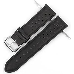 Chlikeyi Horlogebandje van echt poreus leer, ademend, 18-24 mm, handgemaakt, horlogeband, reservebandjes, lijn zwart-zwart, 22 mm, strepen