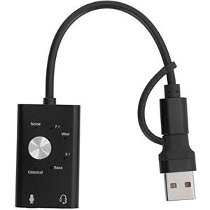 Audio Geluidskaart, TypeC Naar Audio Geluidskaart 7.1 Kanaals Laptop Externe 2 in 1 Geluidskaart USB Audio Adapter, Lichtgewicht en Draagbaar, voor Desktop Computer/Laptop