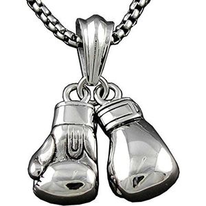 Geschenken voor mannen Heren effen dubbele bokshandschoenen hanger ketting sieraden zilverkleurig