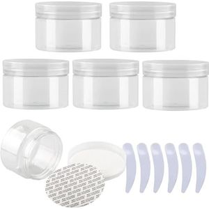 Cosmetische potten, Set van 6, 100 ml blauwe plastic zalfpotjes, cosmetische potten met doorzichtige deksels, containers for toiletartikelen(Transparent,150ml)