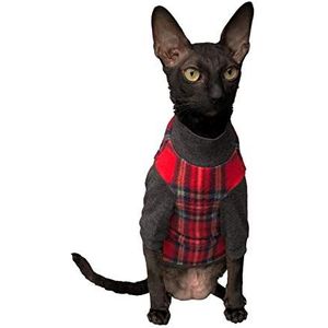 Kotomoda Sphynx kat's coltrui geruite rode naakte kat haarloze kat kleding (XL)