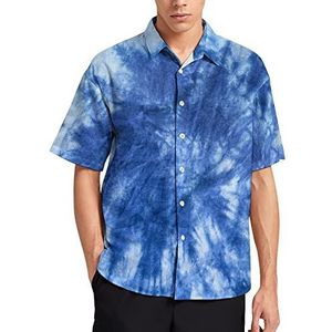 Blue Tie Batik Dye Hawaiiaanse Shirt Voor Mannen Zomer Strand Casual Korte Mouw Button Down Shirts met Zak