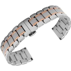 Horlogebanden 14 16 17 18 19 mm 20 21 mm 22 mm 23 24 26 mm 5 schakels roestvrijstalen vervangende horlogeband met vlindergesp (Color : Silver RoseGold, Size : 14mm)