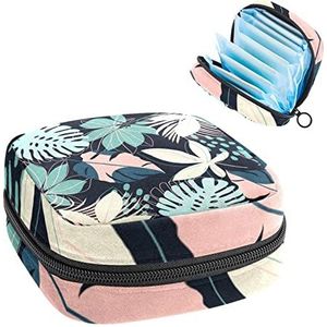 Opbergtas voor maandverband Pads, Menstruatie Cup Pouch, Periode Bag Organizer voor vrouwelijke pads tampons, bloemen en palmbladeren