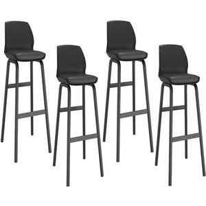 Barkrukset Van 4, Moderne Eenvoudige Barstoelen, Met Leer Beklede Barkrukken, Metalen Frame, Geschikt For Keuken, Lounge, Bar, Kantoor, Enz (Color : Black, Size : 47x44x55cm)