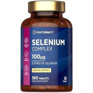 Selenium Supplement Complex 100µg | 1 Jaar Voorraad - 365 Veganistische Tabletten | Selenium Supplement | Premium Natriumseleniet, L-selenomethionine, Seleniumgist | Hoge Dosering | Horbaach