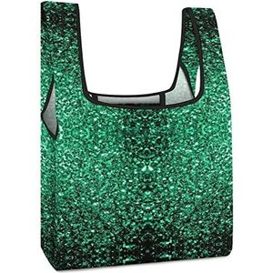 Mooie Smaragdgroene Glitter Sparkles Herbruikbare het Winkelen Zakken Opvouwbare Boodschappentassen Grote Vouwbare Tote Bag met Lange Handvatten