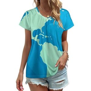 Cartoon Earth Dames V-hals T-shirts Leuke Grafische Korte Mouw Casual Tee Tops XL