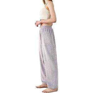 MLSHWUG Dames Herfst/Winter Flanellen Pluizige Pyjamabroek Elastische Taille Comfortabel Zachte Slaapkleding,Zilver,3XL