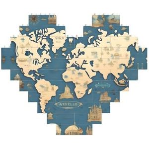 Wereldkaart Legpuzzel - hartvormige bouwstenen puzzel-leuk en stressverlichtend puzzelspel