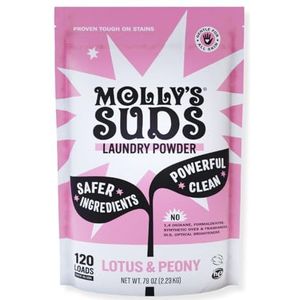 Molly's Suds Origineel waspoeder, natuurlijk waspoeder, uit aarde gewonnen waspoeder, niet-vloeibaar organisch wasmiddel, gevoelige huid, 120 wasbeurten, Lotus & Pioenroos