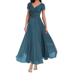 Dames chiffon moeder van de bruid jurk met zakken avondgalajurken cocktailjurk grote maten, Pauw, 32