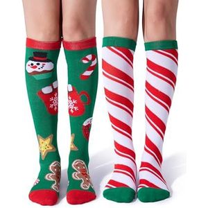 Giggling Getup 2 STKS Kerst Sokken Vrouwen Knie Hoge Winter Sokken voor Kerstmis, Nieuwigheid Sokken voor Kerstcadeaus, Mix Wit, one size