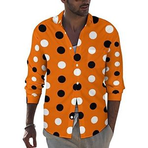 Halloween Polka Dots Heren Revers Lange Mouw Shirt Button Down Print Blouse Zomer Pocket Tees Tops 6XL