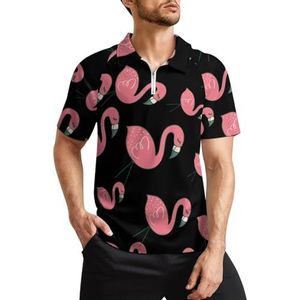 Roze Flamingo Heren Golf Polo Shirts Klassieke Fit Korte Mouw T-Shirt Gedrukt Casual Sportkleding Top 2XL