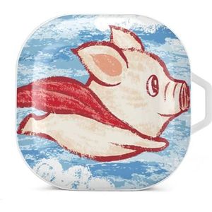 Piggy Flying Earbuds Case Compatibel met Samsung Hard Shell Beschermhoes Wit-Stijl