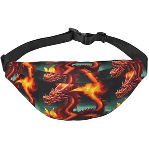Dragon King in Fire universele verstelbare riem voor dames en heren, voor wandelen, reizen, hardlopen, grote waterdichte crossbodytas, heuptas, Zwart, Eén maat
