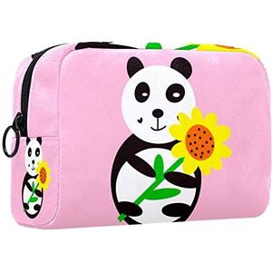 Cosmetische tas voor dames,kleine make-uptas voor portemonnee,Roze Achtergrond Panda Zonnebloem,Cosmetische reistas,make-uptasje