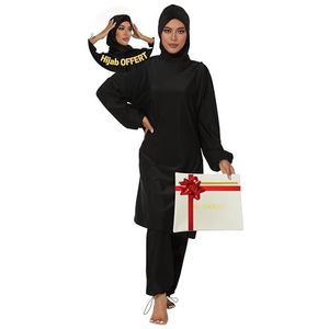 AL-WARDA Burkini voor dames, burkini voor moslimdames, badpak, hidjab, islamitisch badpak, 100% ondoorzichtig en verbergt de vormen, plakt niet aan je lijf, Midnight Zwart, XXL grote maten