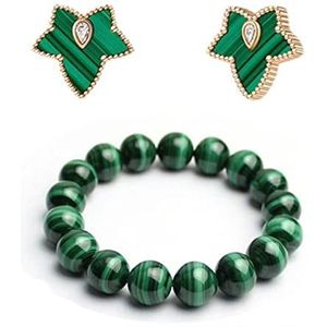 Water patroon groene malachiet armband armband, esdoornblad malachiet Stud Oorbellen