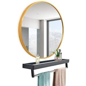 JLVAWIN Decoratieve ronde wandspiegel met plank, badkamerspiegels voor muur, gouden metalen frame make-upspiegel voor entree, toilet en slaapkamer (maat: 40 cm (15,7 inch)