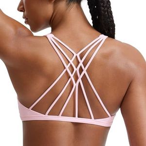 CRZ YOGA Sportbeha met bandjes voor dames - Criss Cross Back Padded Medium Support Wireless Gym Cami Workout Yoga Strawberry Pink M