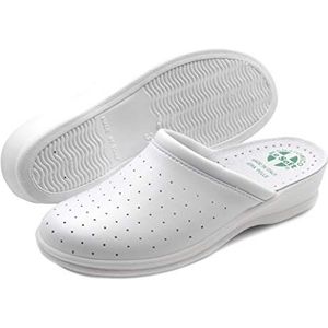 Poligono Anatomische Hygiënische Pantoffels voor Vrouwen, Comfortabele Orthopedische Schoenen met een Bovenwerk van Geperforeerd Echt Leer, Wit voor dames, 39
