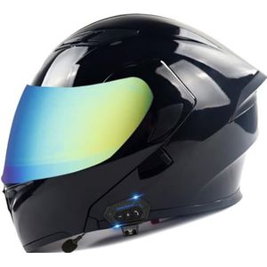Omkeerbare Motorhelm Met Snelsluiting Volledige Motorhelm Bluetooth-Helm Met Anticondens Ingebouwd Dubbel Vizier DOT/ECE-Goedgekeurd Voor Racen 1,M(57-58CM)