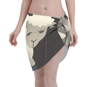 Schapenprint, elegante strandwrap, bikini cover-up, badkleding jurk, voor vrouwen, perfect voor zwembad en resort, zwart, Zwart, one size