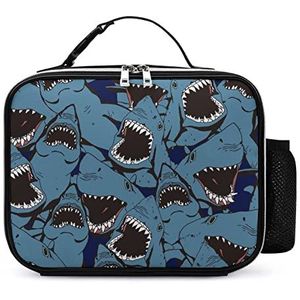 Angry Shark draagbare geïsoleerde lunchtassen doos draagtas volwassenen koeltas voor mannen en vrouwen werk picknick