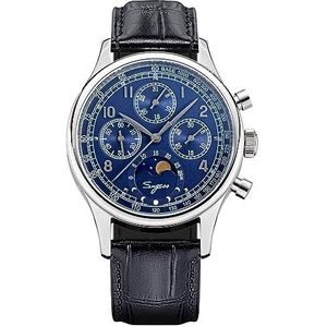 SUGESS Seagull ST1908 40mm Blauwe Maanfase Datum Chronograaf Saffier 1963 BNIB, Blauw