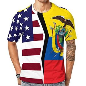 Amerikaanse en Ecuador vlag heren korte mouw grafisch T-shirt ronde hals print casual tee tops 6XL