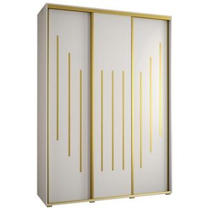 MEBLE KRYSPOL Davos 10 180 Kledingkast met drie schuifdeuren voor slaapkamer - Moderne opbergkast, kledingroede en planken - 235,2x180x45 cm - Wit Wit Goud