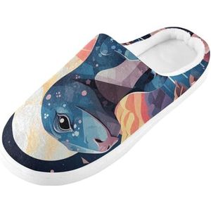 KAAVIYO Kinderen Cartoon Komodo Draak Cartoon Blauwe Raket Outdoor Slippers Katoen Huisschoenen Winter Antislip Fuzzy Voeten Slippers voor Indoor Mannen Vrouwen Meisje, Patroon, X-Large