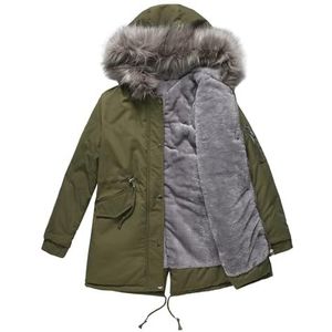 Sawmew Dames winterjas, lang met bont, waterdicht, warme winterparka, damesjas, parkajas, damesjas, fleecejack, gewatteerde jas, overgangsjas, winterjas (Color : Green, Size : S)